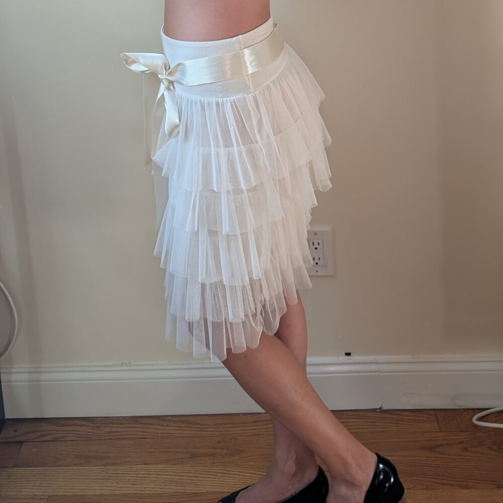 Rinascimento Ivory Layered Tulle Cocktail Skirt with Ribbon Bow Size M Italy - Picture 4 of 16